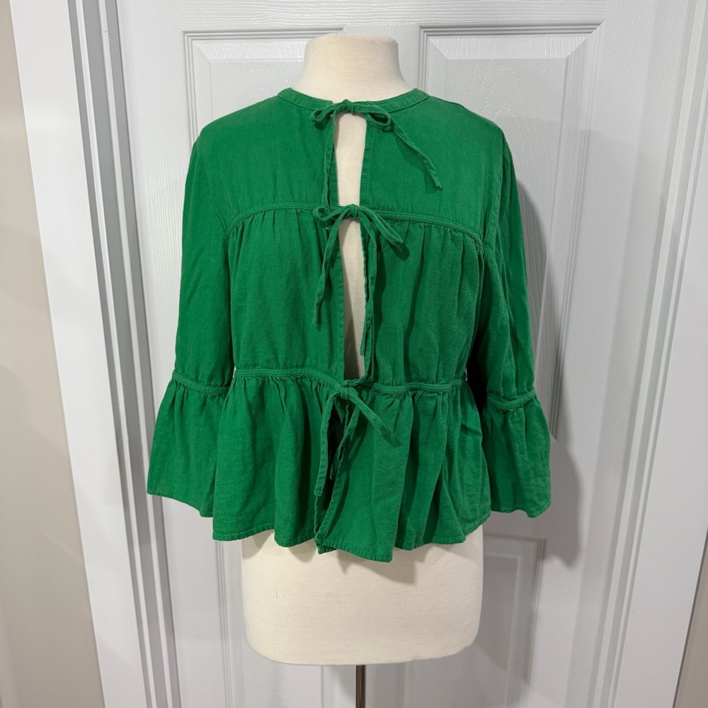 Marc New York Emerald Green Tie-Front Peplum Tunic lien blend